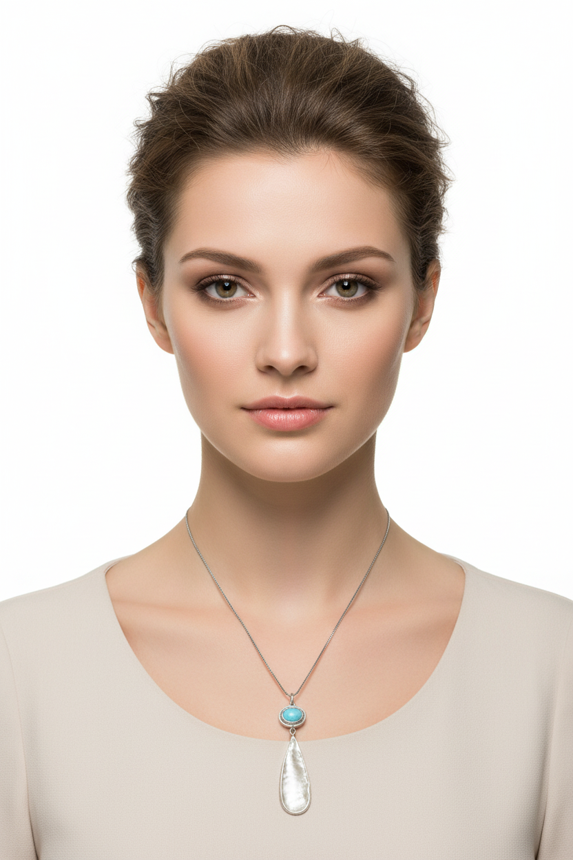 Larimar Necklace Oxidized 925 Silver Hammered Pear Drop 6mm 18 Inch