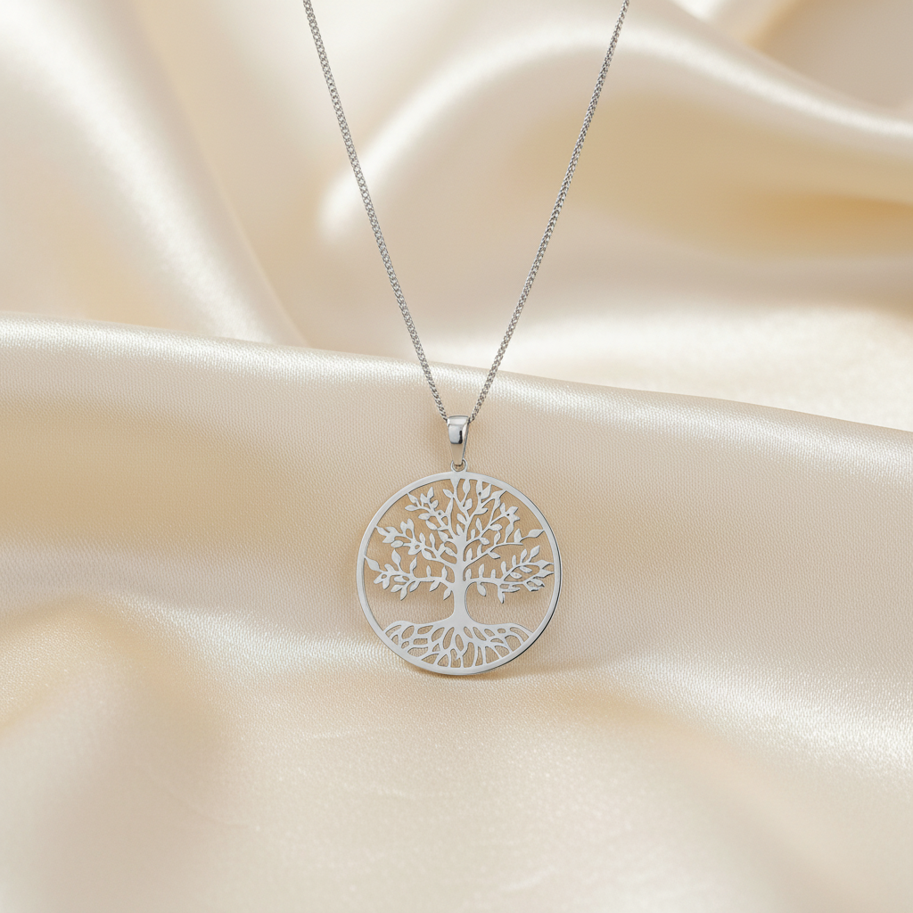 Tree of Life Necklace Rhodium 925 Sterling Silver 35mm Made in Italy 16+2