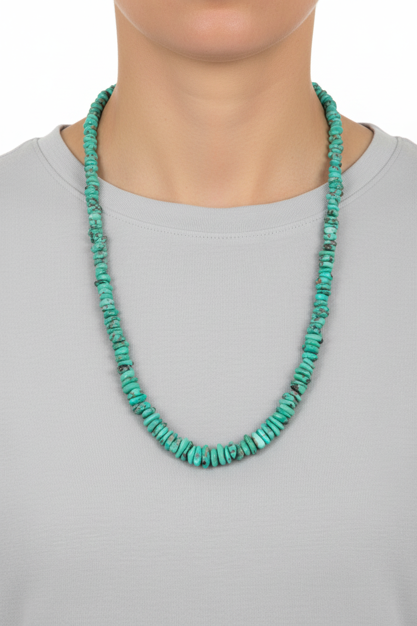 Mexican Campitos 19-Inch Sterling Silver Turquoise Nugget Necklace, Graduated 4-12mm Chips, Hook and Eye Closure, Made in USA