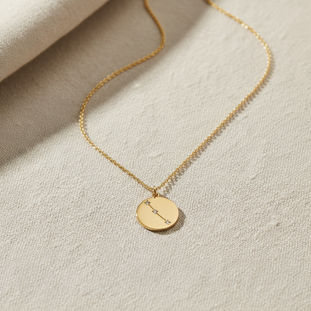 Cosmic Constellations Aries Zodiac Sign Coin Necklace, 16 Inch Chain with 2 Inch Extender, Celestial Jewelry