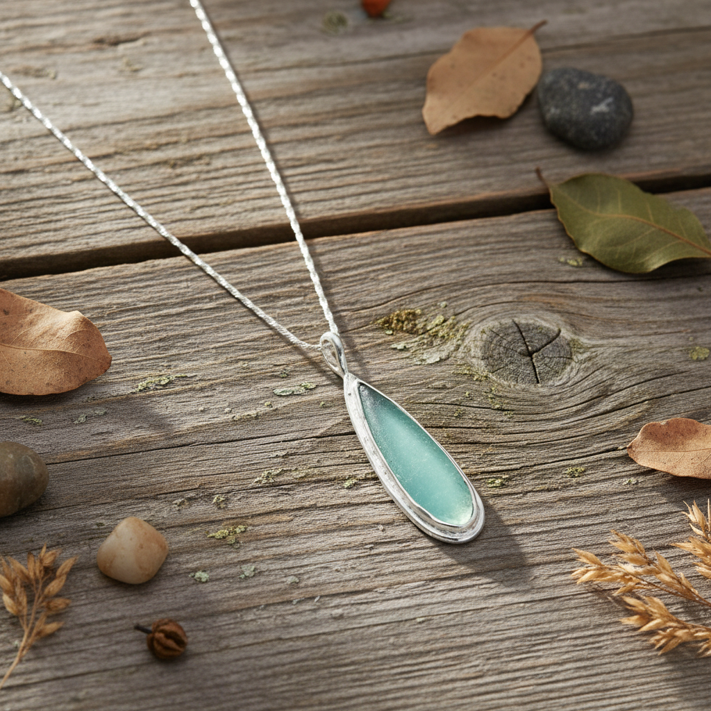 Ancient Roman Glass Pear Drop Necklace 925 Sterling Silver 11.5x45mm 18 Inch