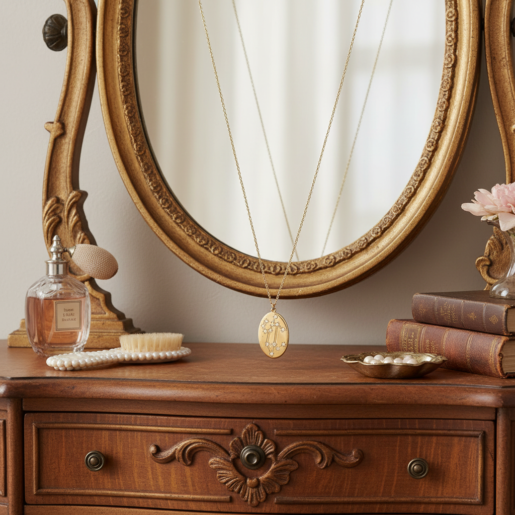 Zodiac Leo Constellation Oval Coin Necklace, 16 Inch Chain with 2 Inch Extender