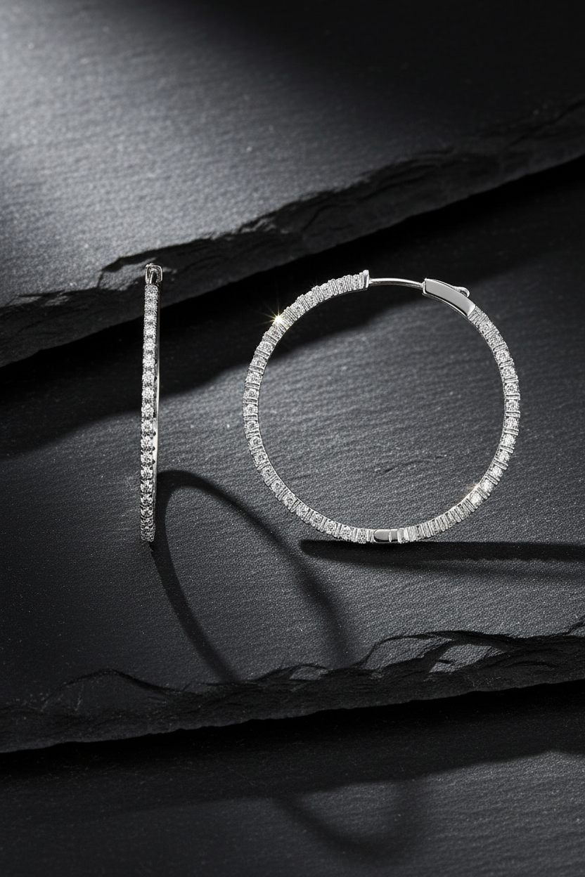 Classic CZ Hoops - Rhodium Plated Sterling Silver