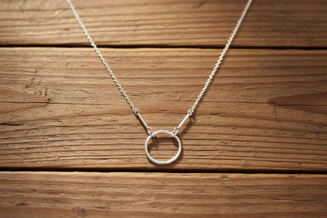 Circle Bar Drop Necklace 925 Sterling Silver Polished 11.5mm 16+2 Inch