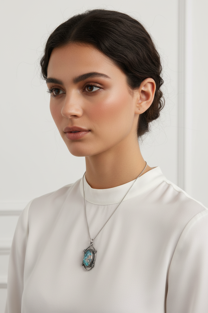 Ancient Roman Glass Necklace Oxidized 925 Sterling Silver Rope 18x30mm 18 Inch