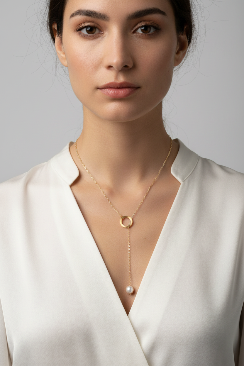 Cultured Freshwater Pearl Lariat Necklace Solid 14K Yellow Gold 6mm 18 Inch