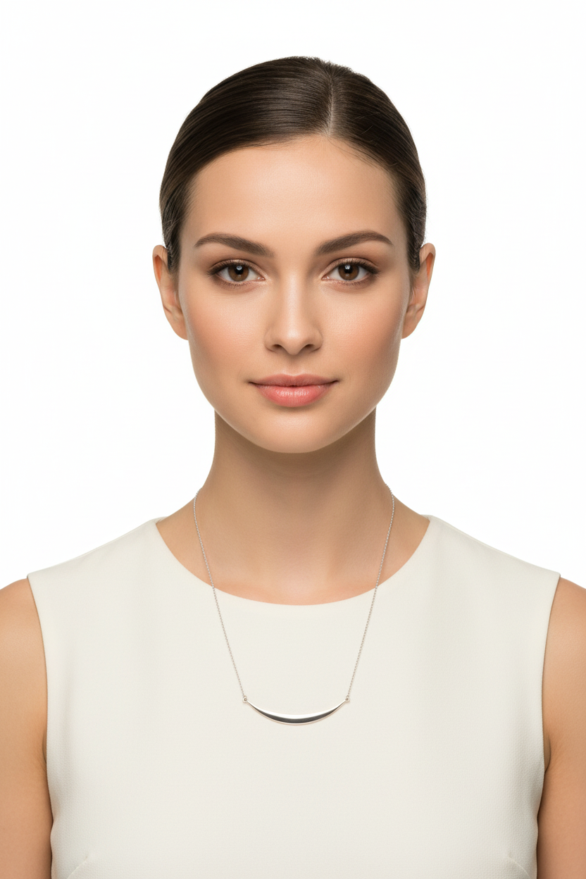 Crescent Necklace 925 Sterling Silver 50mm Adjustable Up To 19.5 Inch