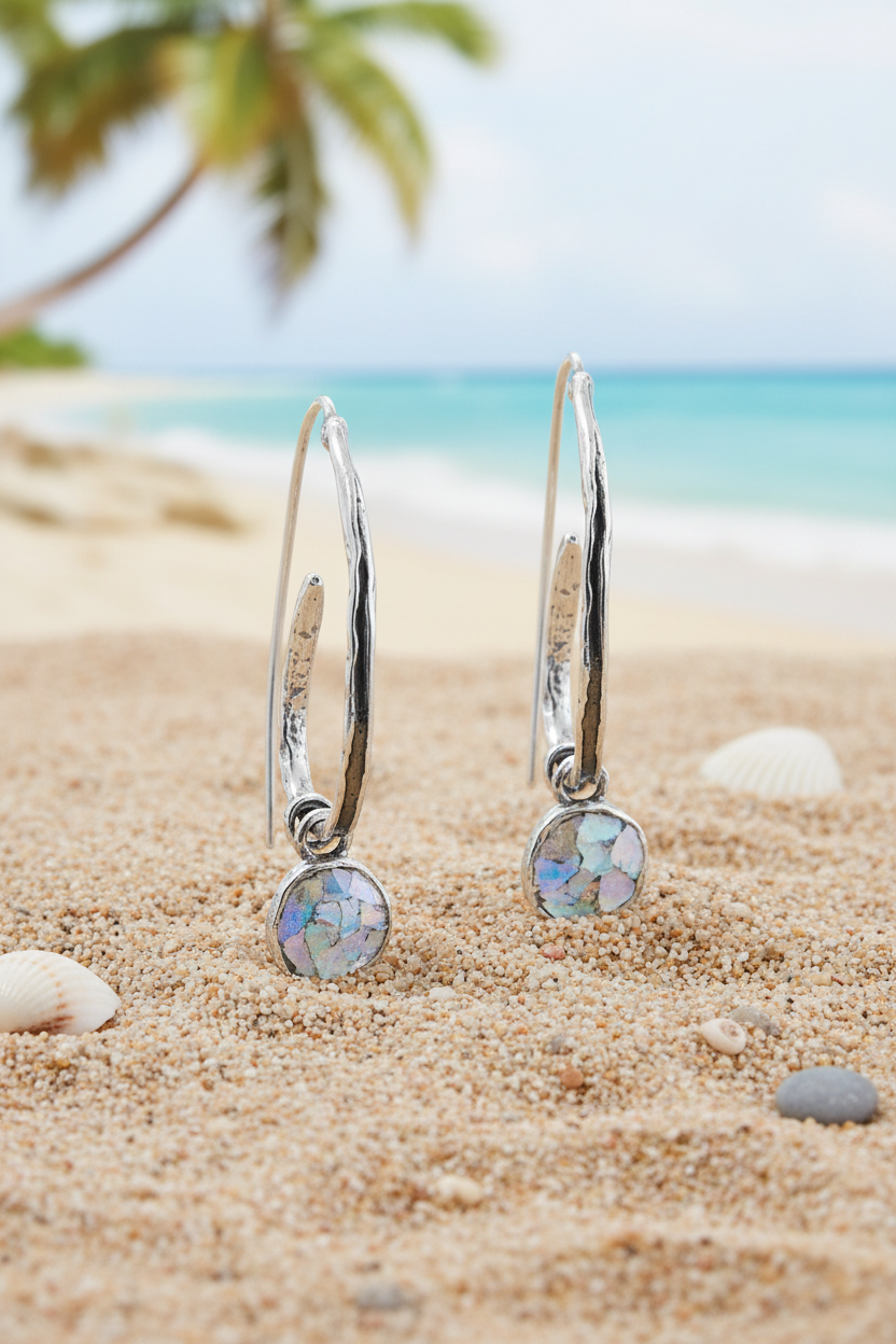 Timeless Spiral Earrings - Sterling Silver with Ancient Roman Glass