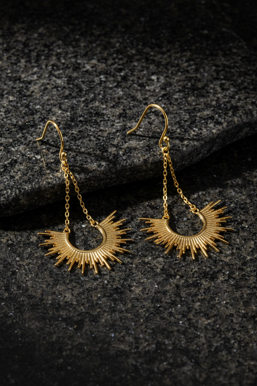 Sunburst Cascade Dangle Earrings 14K Gold Plated 925 Sterling Silver 44.5mm
