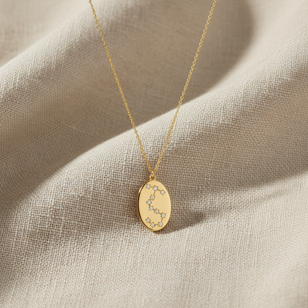 Zodiac Scorpio Constellation Oval Coin Necklace, 16 Inch Chain with 2 Inch Extender