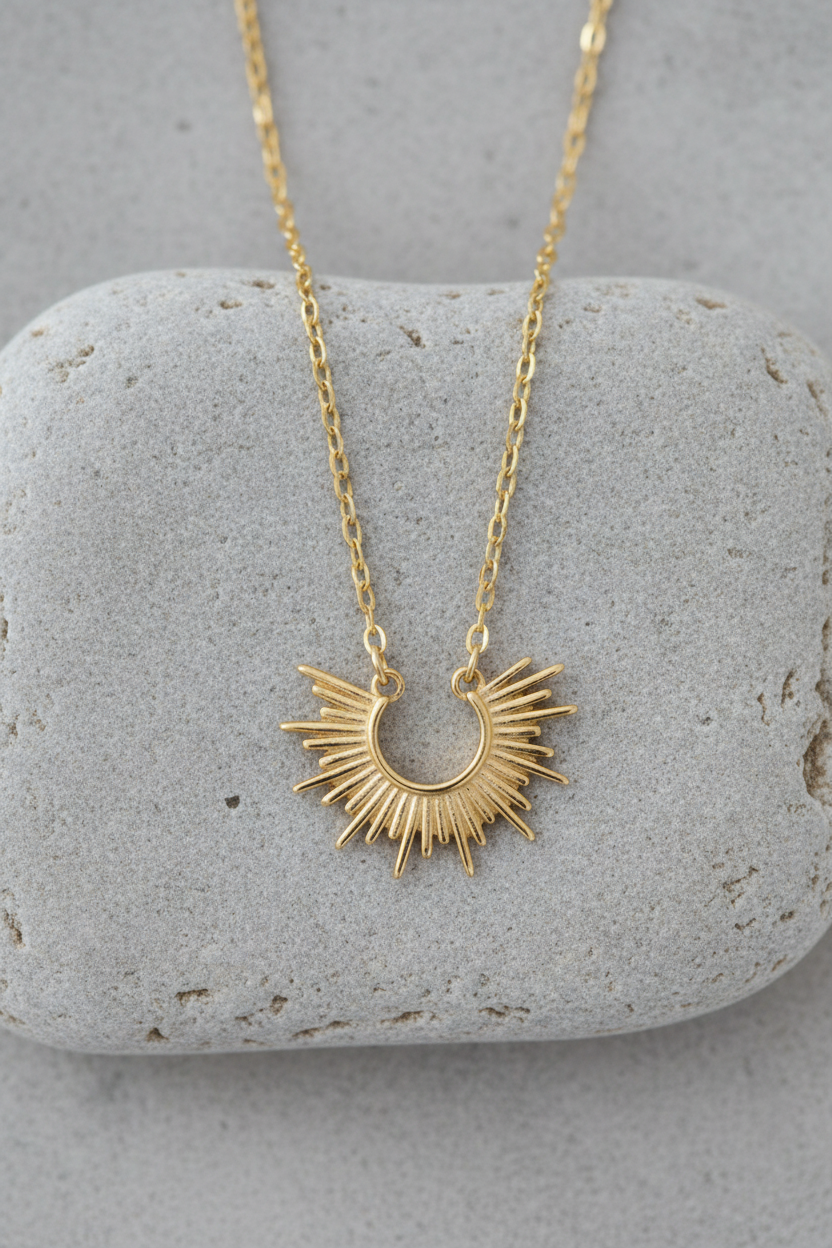 Radiant Minimalism - 14K Gold Plated Sunburst Pendant Necklace