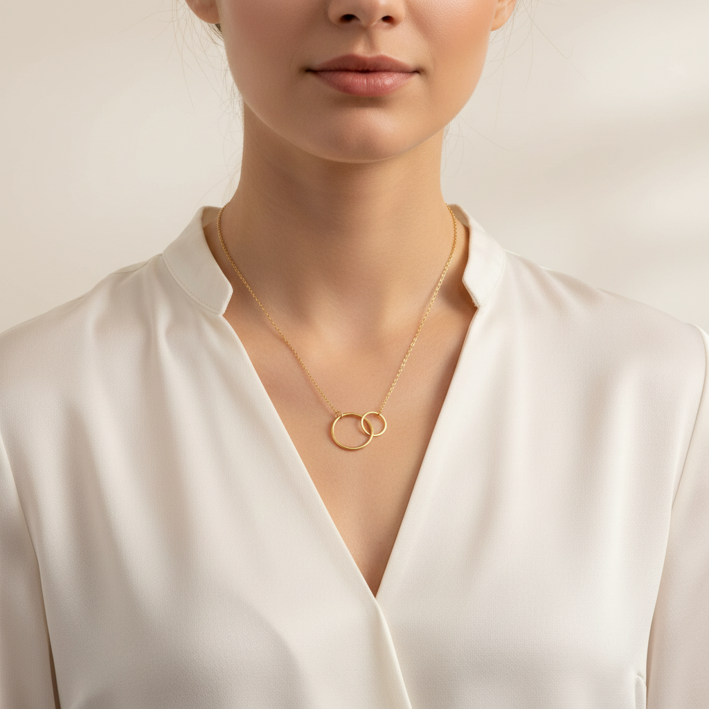 Circle Link Necklace 14K Gold Plated 925 Sterling Silver 10mm 16mm 16+2 Inch