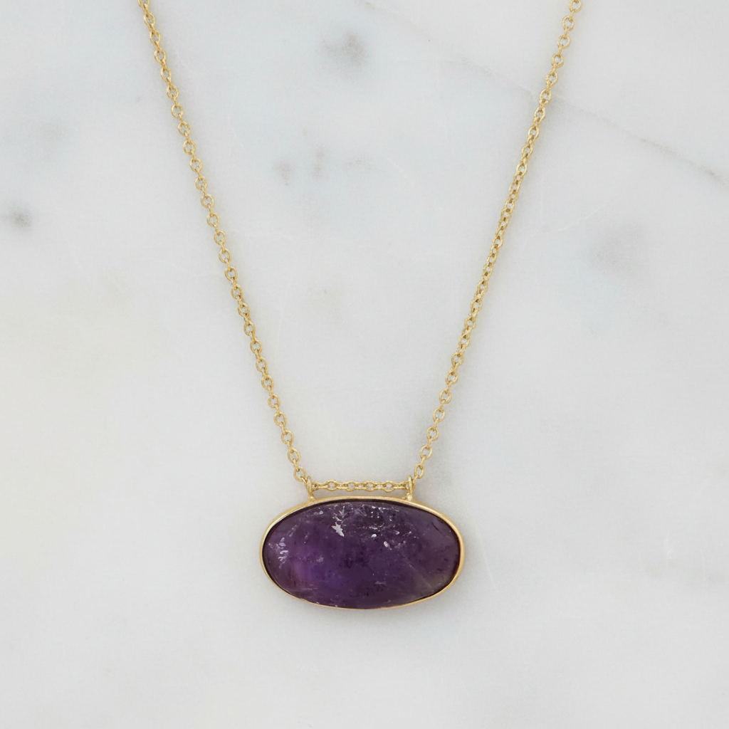 14 Karat Gold Plated Sterling Silver Cable Chain Necklace with Rough Cut Amethyst Slide, 16 Inch with 2 Inch Extension, Lobster Clasp