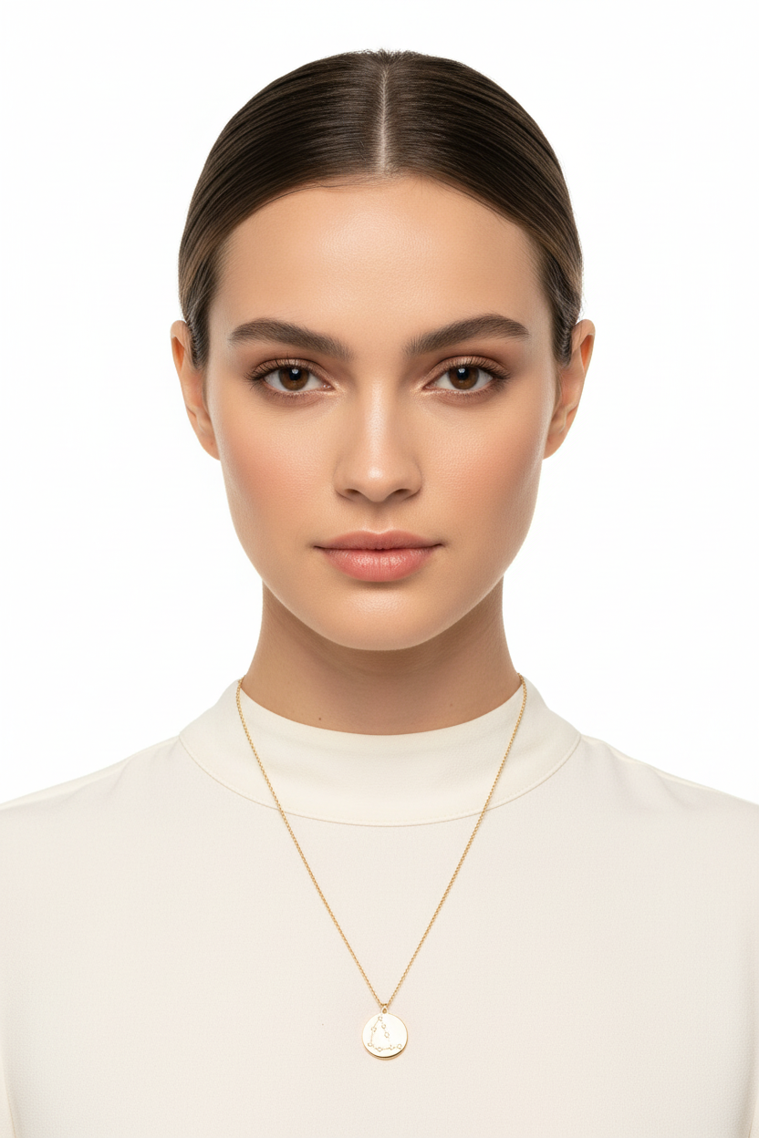 Capricorn Zodiac Constellation Coin Necklace, Sterling Silver, 16 Inch Chain with 2 Inch Extender