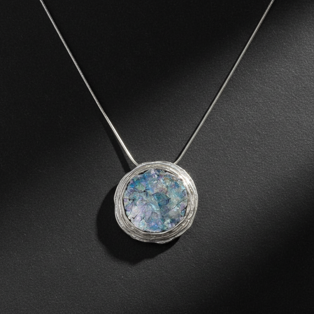 Authentic 2000-Year-Old Roman Glass Pendant - 18" Sterling Silver Chain with Certificate