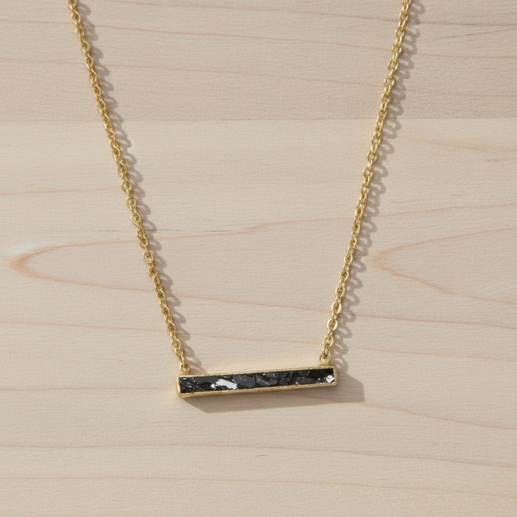 Natural Diamond Chip Necklace 14K Gold Plated 925 Sterling Silver Black Resin