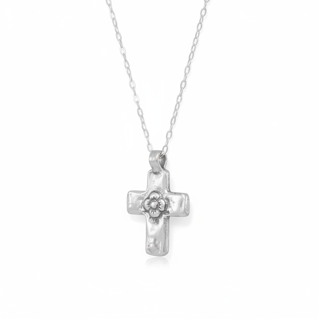 Reversible Cross Necklace - Sterling Silver Pearl Religious Jewelry