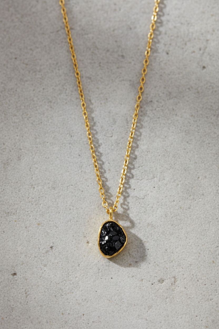 Diamond Chip Necklace 14K Gold Plated 925 Silver Resin Freeform 16+2