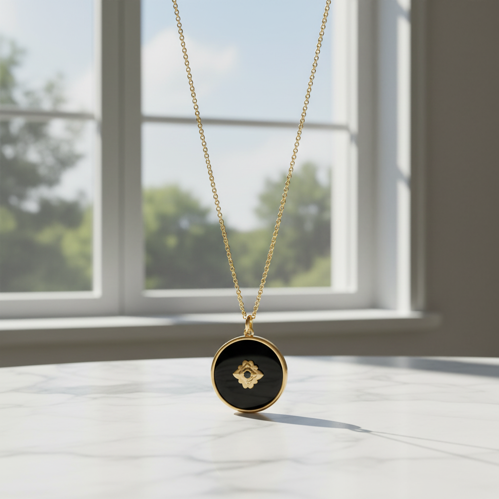 Sterling Silver Reversible Day to Night Necklace, 14K Gold Plated, Black Onyx and Mother of Pearl with CZ, 20 Inch Chain