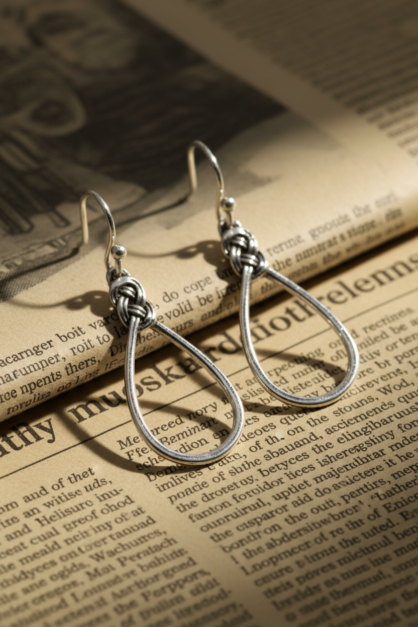 Eternal Knot Teardrops - Oxidized Sterling Silver Celtic Pear Outline Earrings