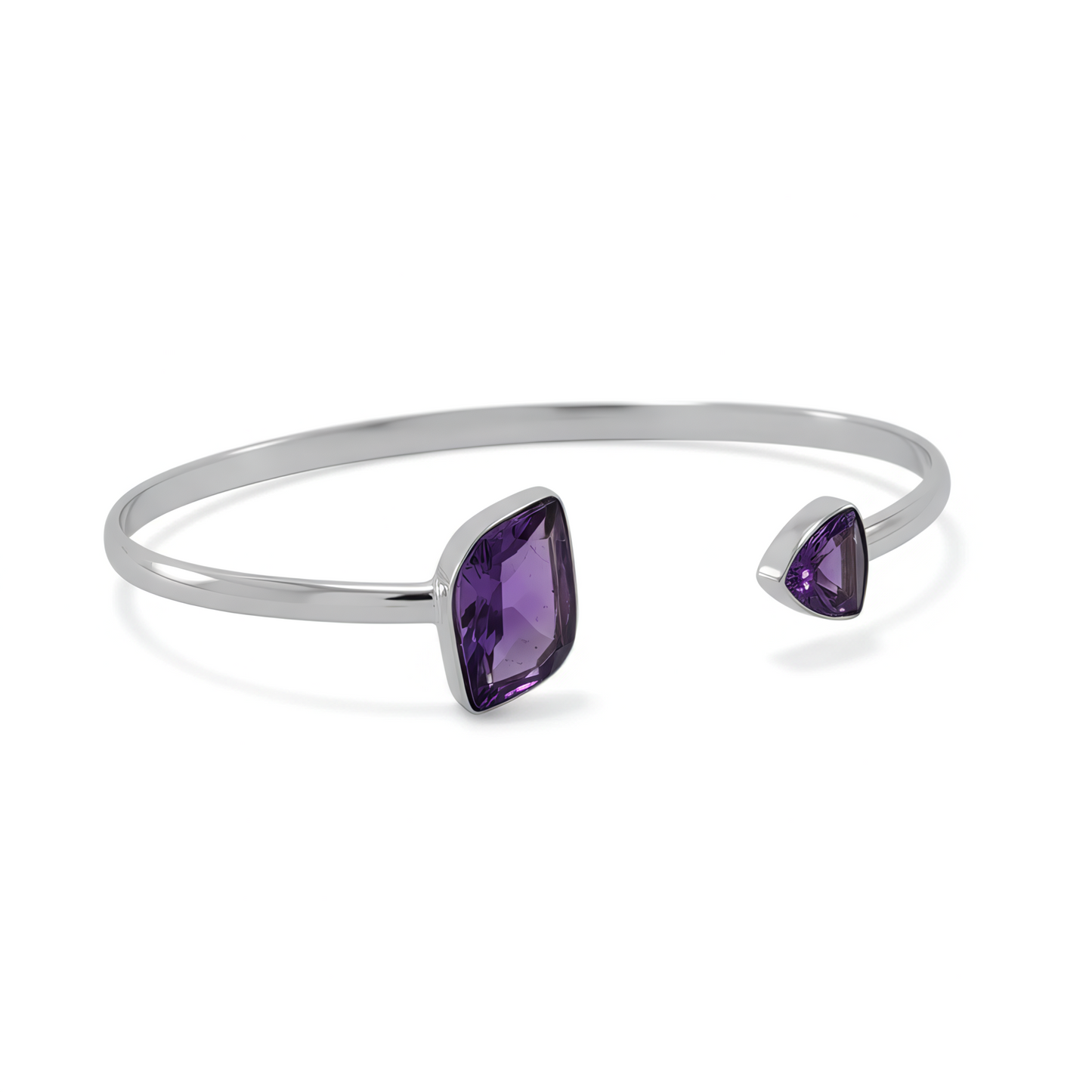 Rough Cut Amethyst Cuff Bracelet 925 Sterling Silver Asymmetric 3.3mm Adjustable