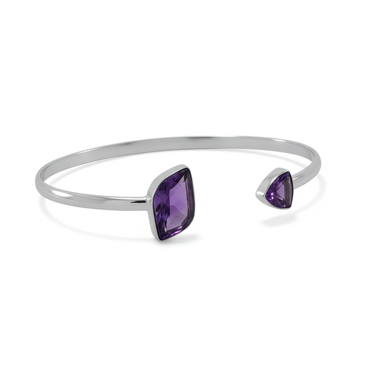Rough Cut Amethyst Cuff Bracelet 925 Sterling Silver Asymmetric 3.3mm Adjustable