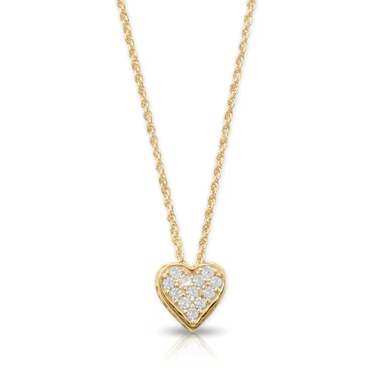 14 Karat Gold Plated Sterling Silver Heart Mom Necklace, Pave CZ Pendant, 16 Inch Chain with 2 Inch Extender
