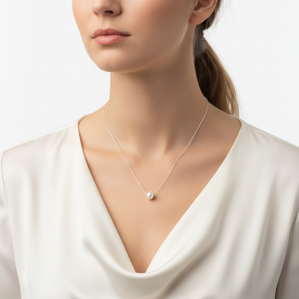 Sterling Silver Floating Cultured Freshwater Pearl Necklace, 16 Inch with 2 Inch Extension, 9mm Pearl, Lobster Clasp