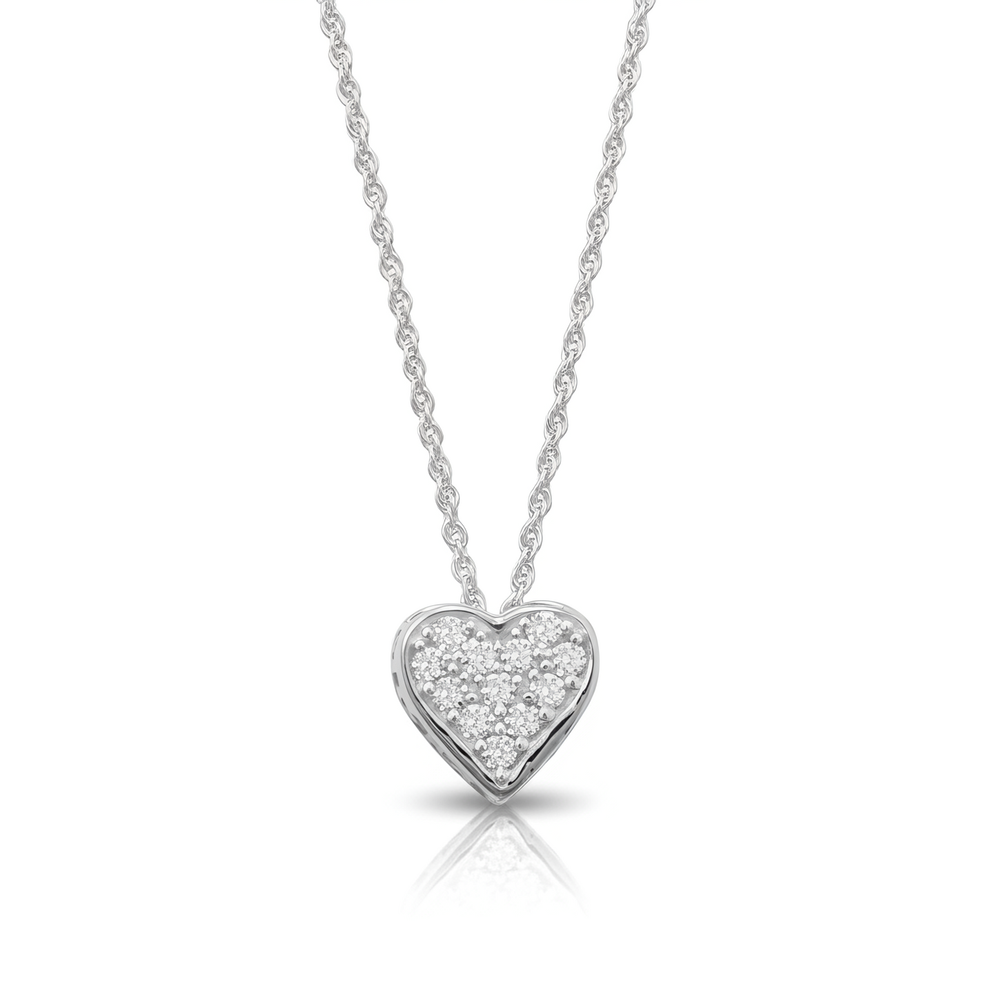 Sterling Silver Pave CZ Heart Mom Necklace, 16 Inch Chain with 2 Inch Extender, Spring Ring Closure