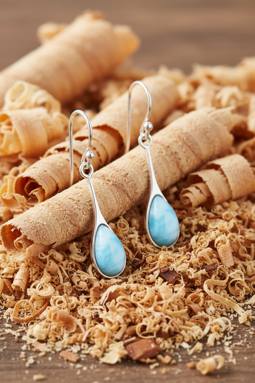 Pear-Shaped Larimar Drop Earrings Rhodium Plated 925 Sterling Silver 7x10mm 34mm