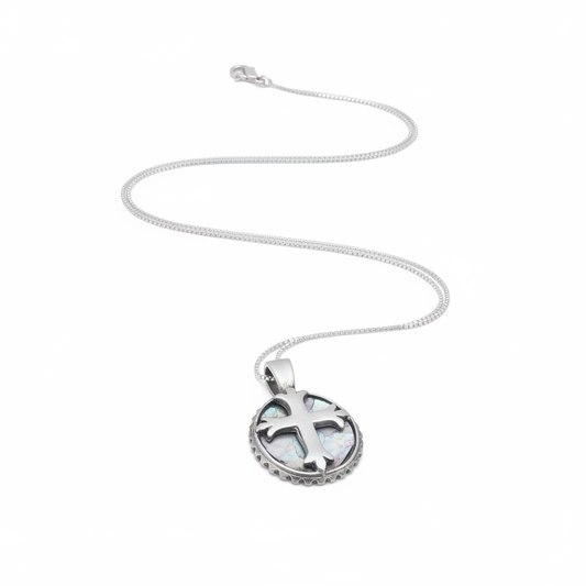 Roman Glass Cross Necklace - Sterling Silver Ancient Glass Pendant