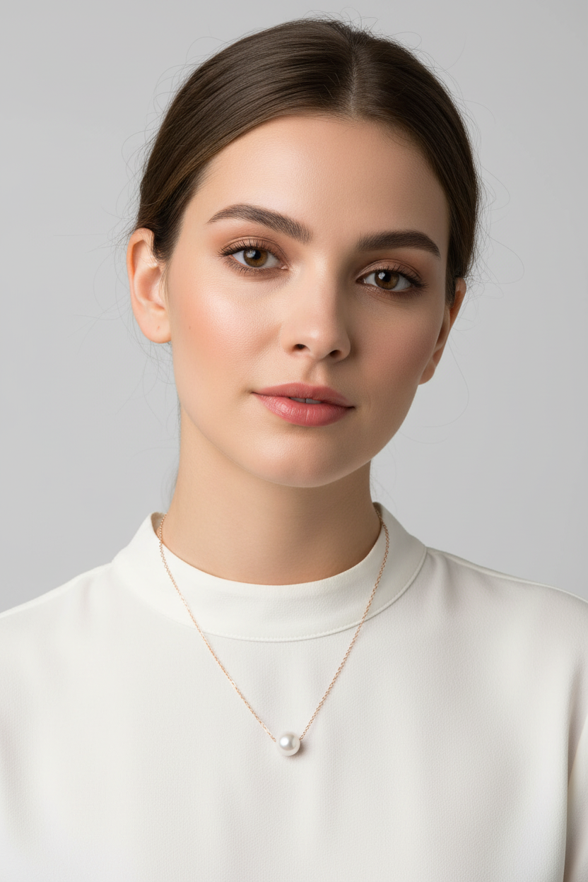 Cultured Freshwater Floating Pearl Necklace Solid 14K Yellow Gold 9-9.5mm 16"
