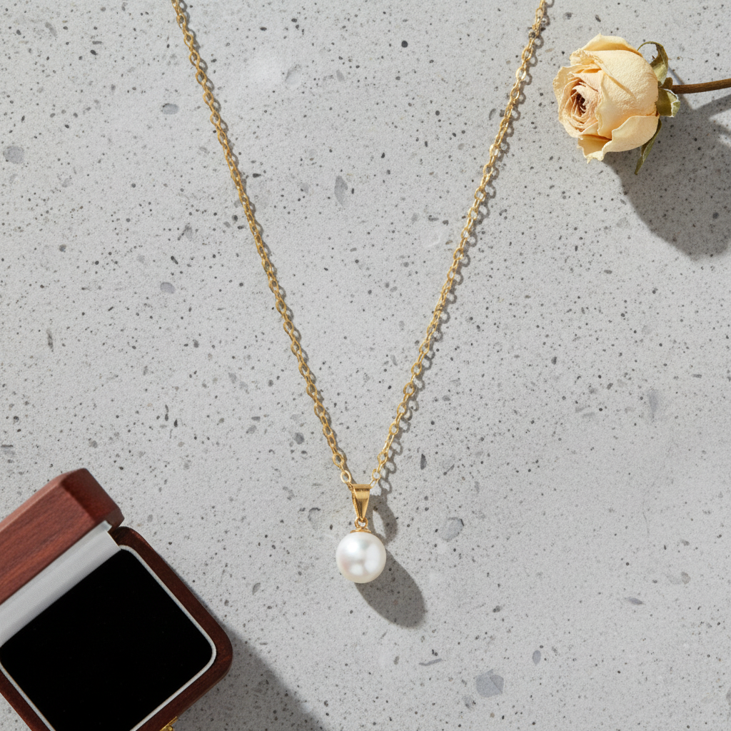 Cultured Freshwater Pearl Pendant Necklace Solid 14K Yellow Gold 7.5mm 16 Inch