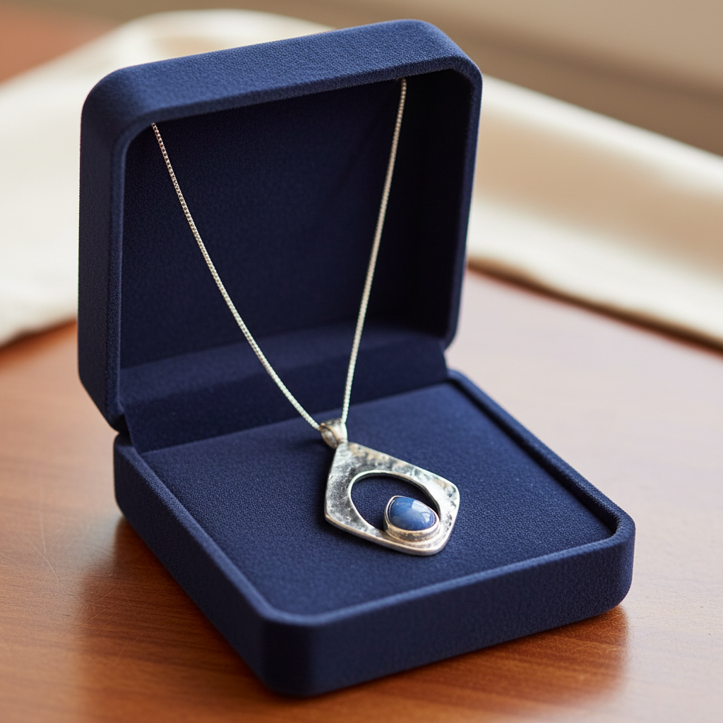 Kyanite Necklace Oxidized 925 Silver Kite Hammered 26mm Pendant 18in