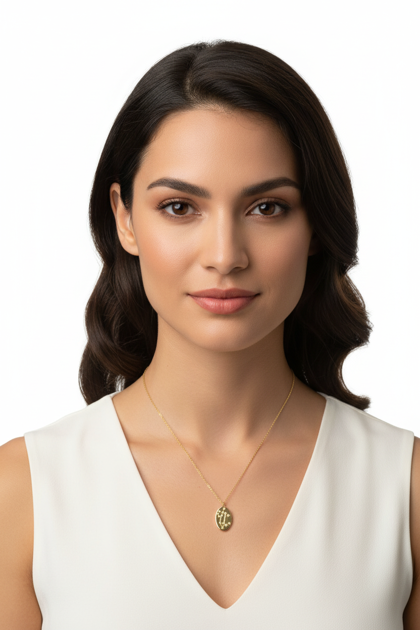 Zodiac Leo Constellation Oval Coin Necklace, 16 Inch Chain with 2 Inch Extender