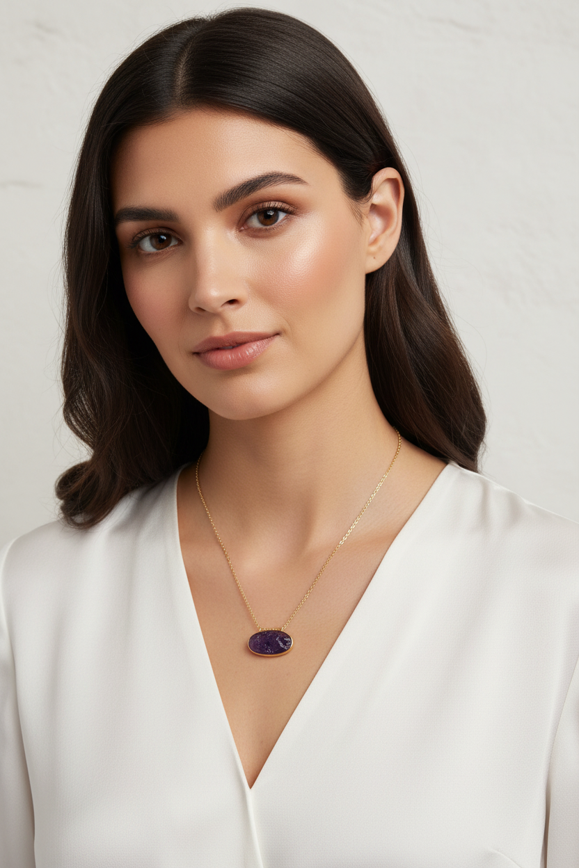 14 Karat Gold Plated Sterling Silver Cable Chain Necklace with Rough Cut Amethyst Slide, 16 Inch with 2 Inch Extension, Lobster Clasp