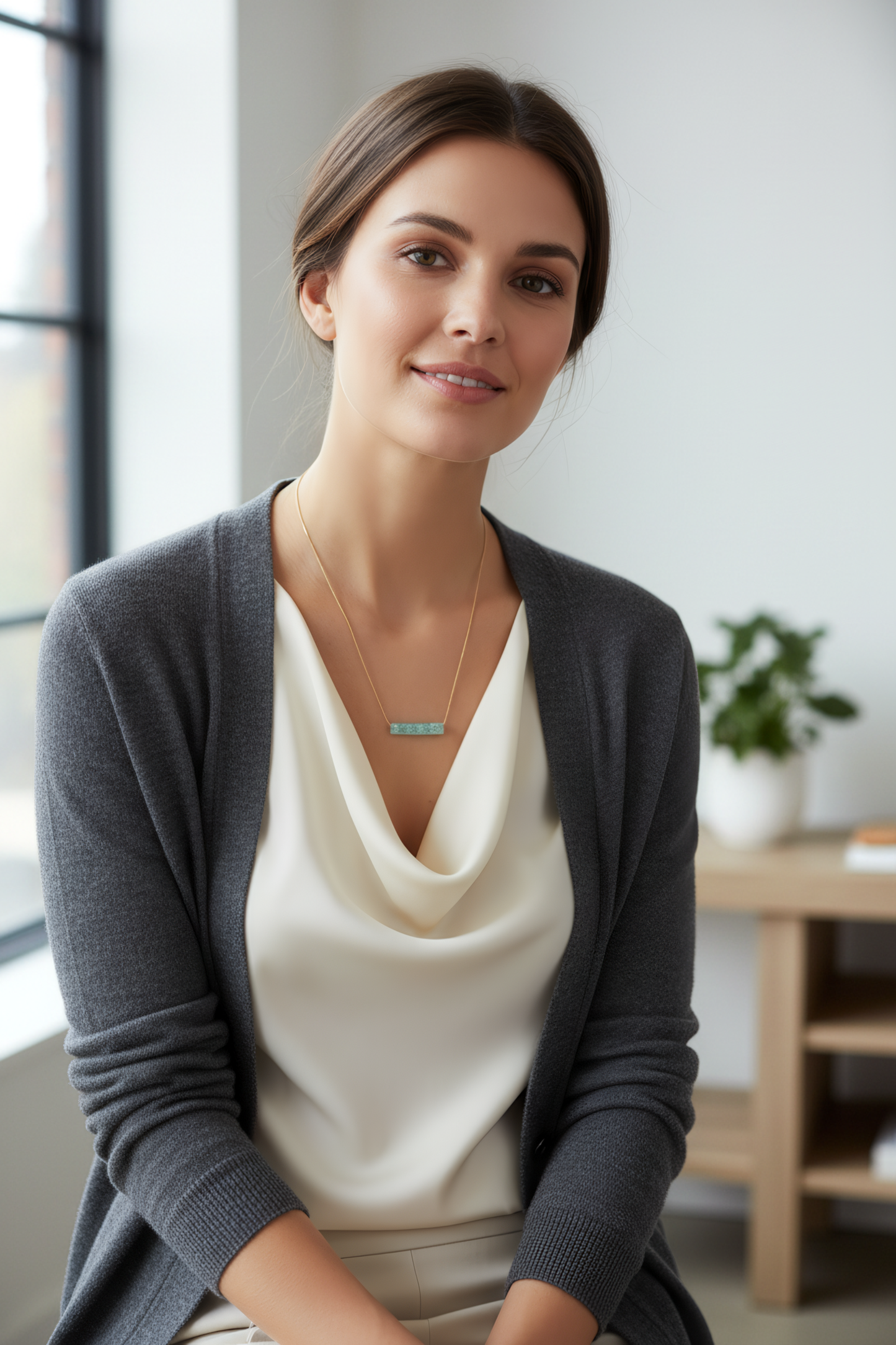 Ancient Roman Glass Necklace - Gold Filled Bar Pendant Historical Vase