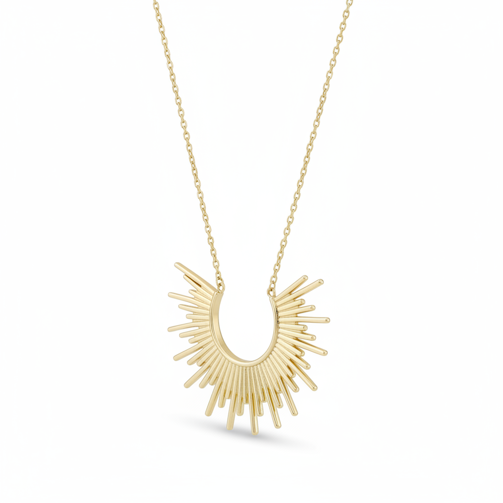 Sunburst Necklace 14K Gold Plated 925 Sterling Silver 1.75x1.25 Inch 16+2 Inch