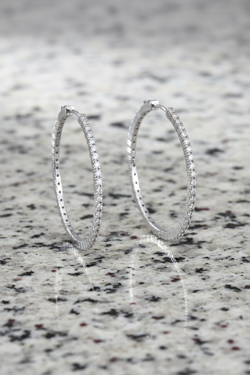 Classic CZ Hoops - Rhodium Plated Sterling Silver