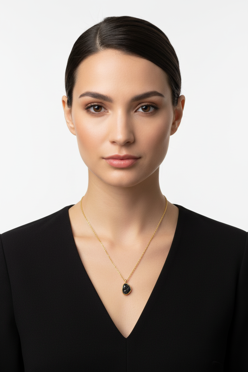 Diamond Chip Necklace 14K Gold Plated 925 Silver Resin Freeform 16+2