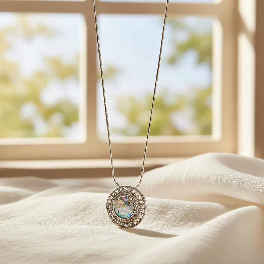 Ancient Roman Glass Necklace - Sterling Silver Rope Edge Design, 16.5" Chain, Certificate Included