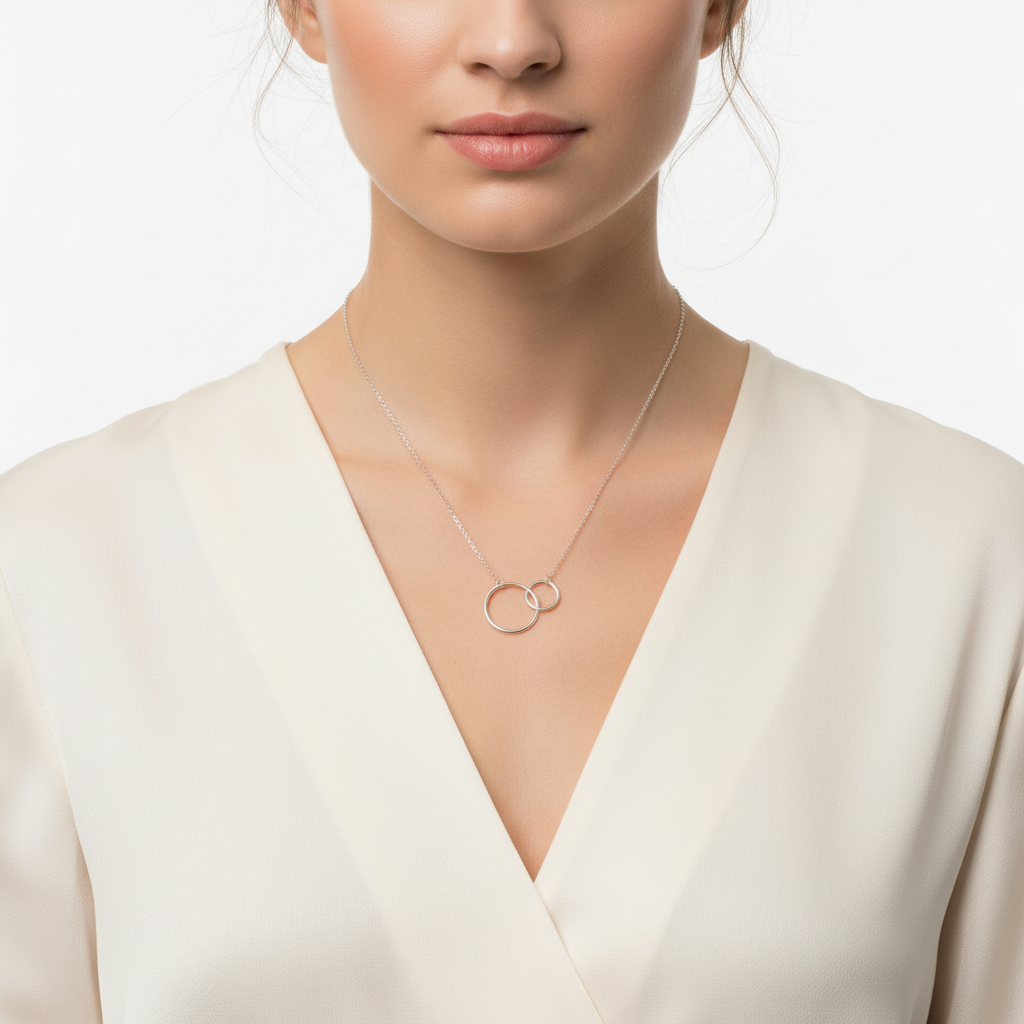 Circle Link Necklace Rhodium Plated 925 Sterling Silver 10mm 16mm 16+2 Inch