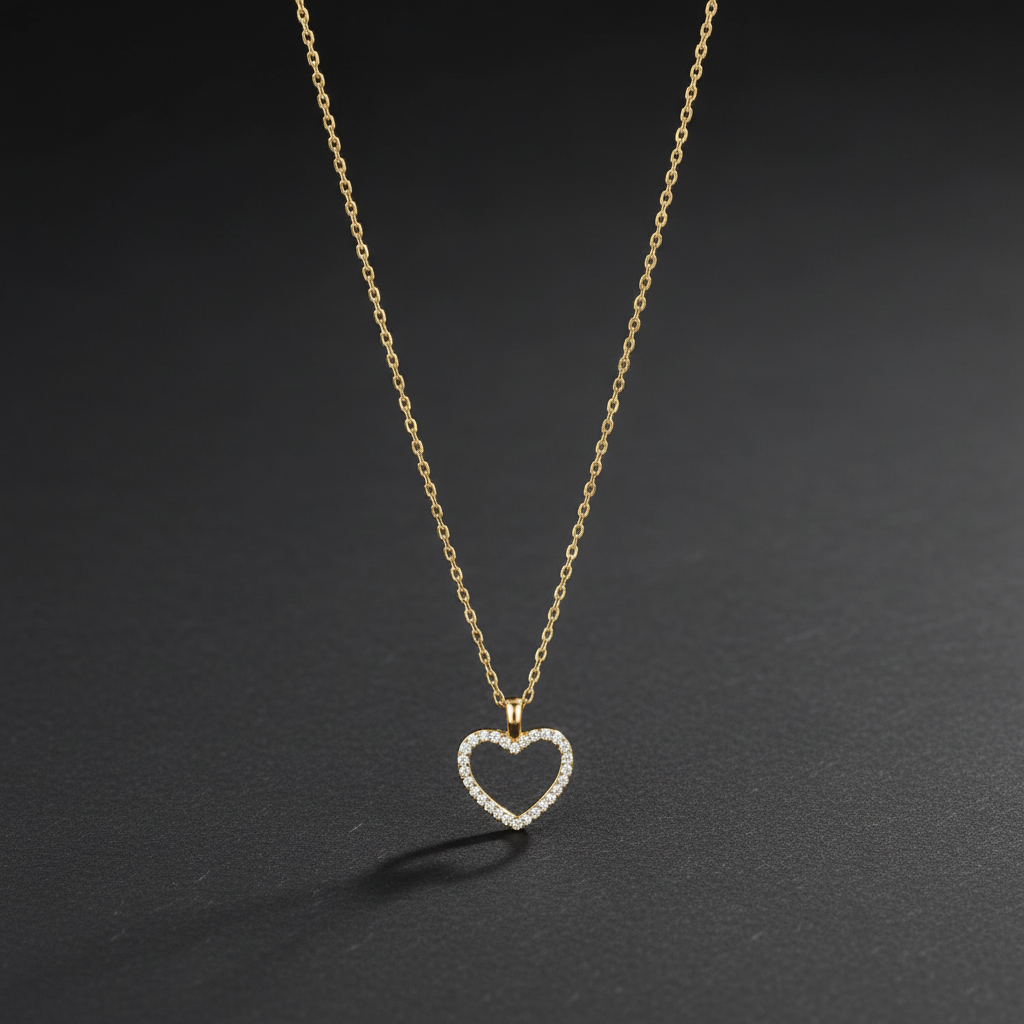 14 Karat Gold Plated Sterling Silver Heart Pendant Necklace with CZ, 16 Inch Chain with 2 Inch Extender, Lobster Clasp