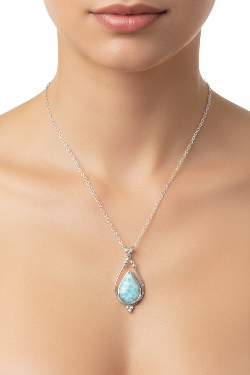 Ancient Roman Glass Necklace - Sterling Silver Open Pear Pendant