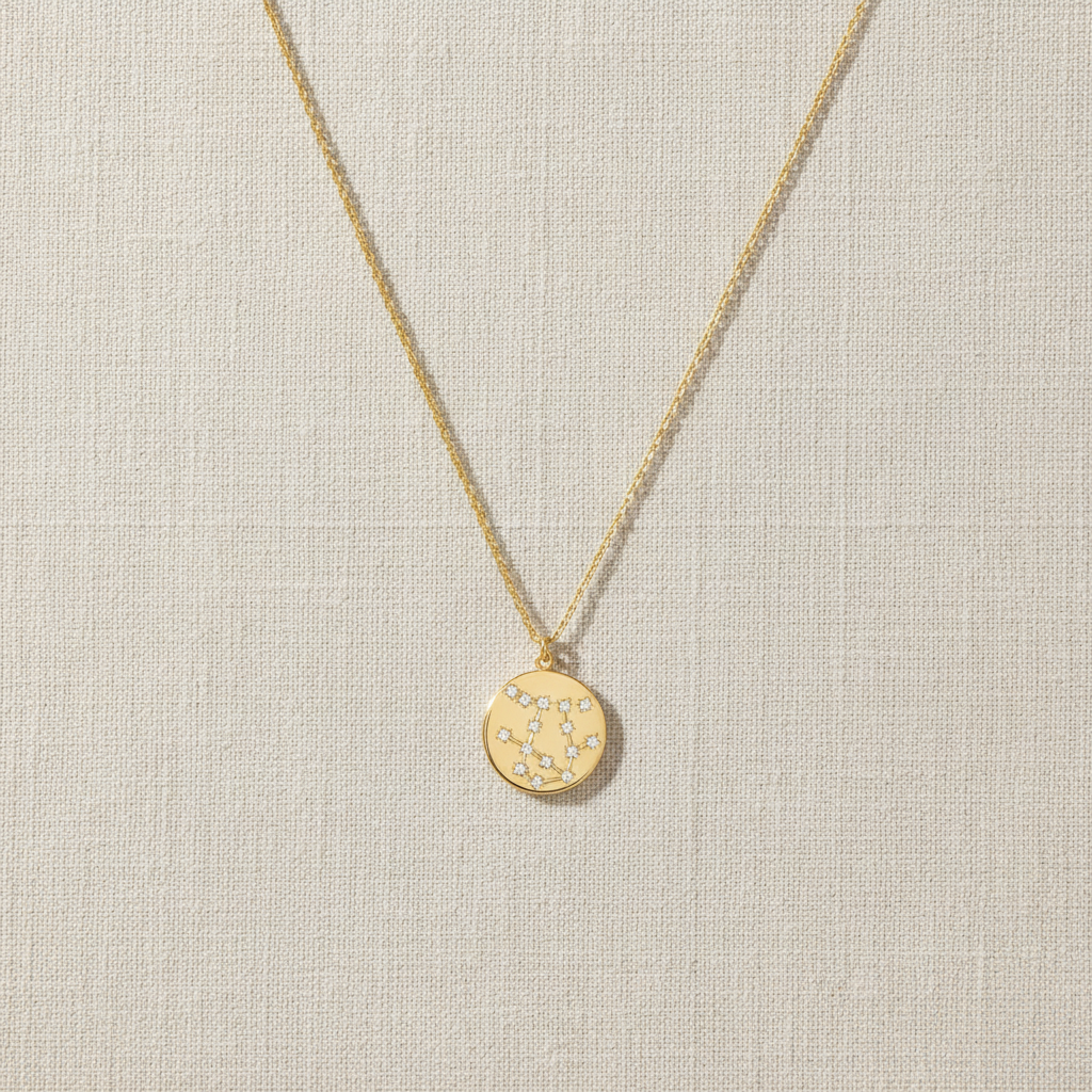 Zodiac Constellation Gemini Necklace, 16 Inch Chain with 2 Inch Extender, Cosmic Design