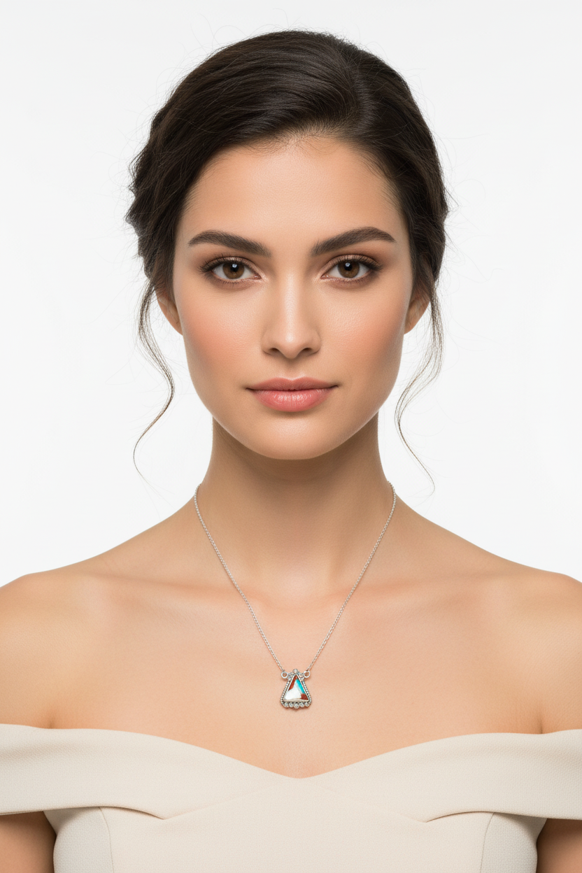 Sterling Silver Oxidized Pendant Necklace with Spiny Oyster and Turquoise Stone, 18+2 Inch Chain, Rope and Bead Detail