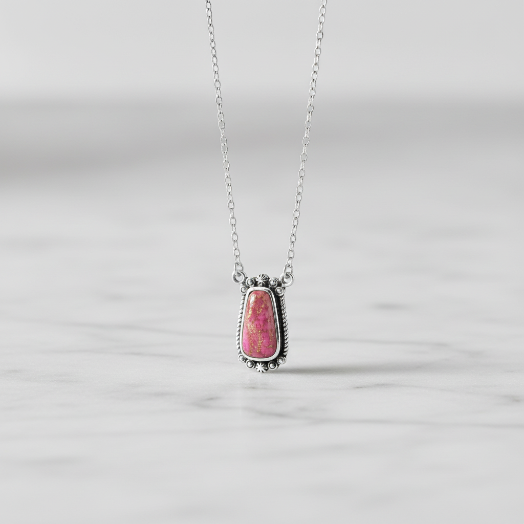 Pink Spiny Oyster Necklace Oxidized 925 Silver 14mm Rope Bead 18+2