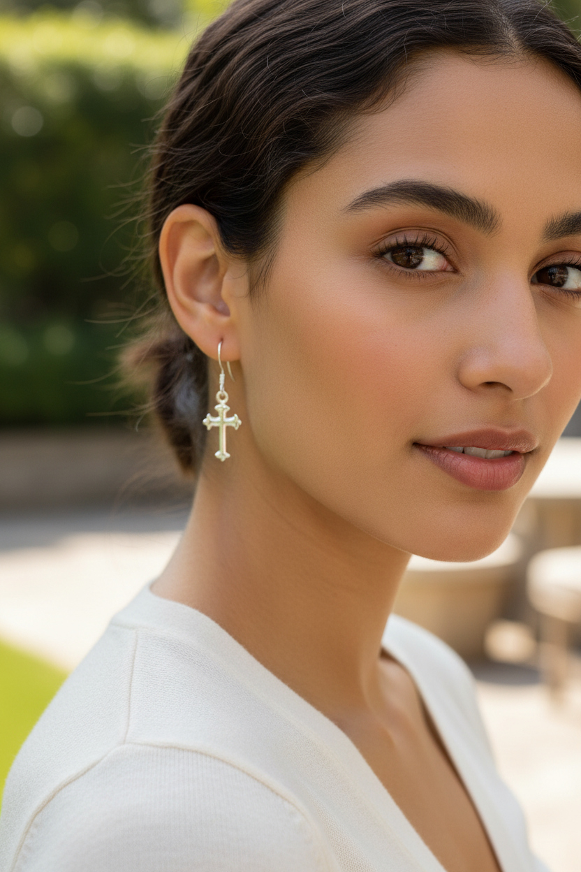 Classic Faith | Sterling Silver Ornate Polished Cross Dangle Earrings
