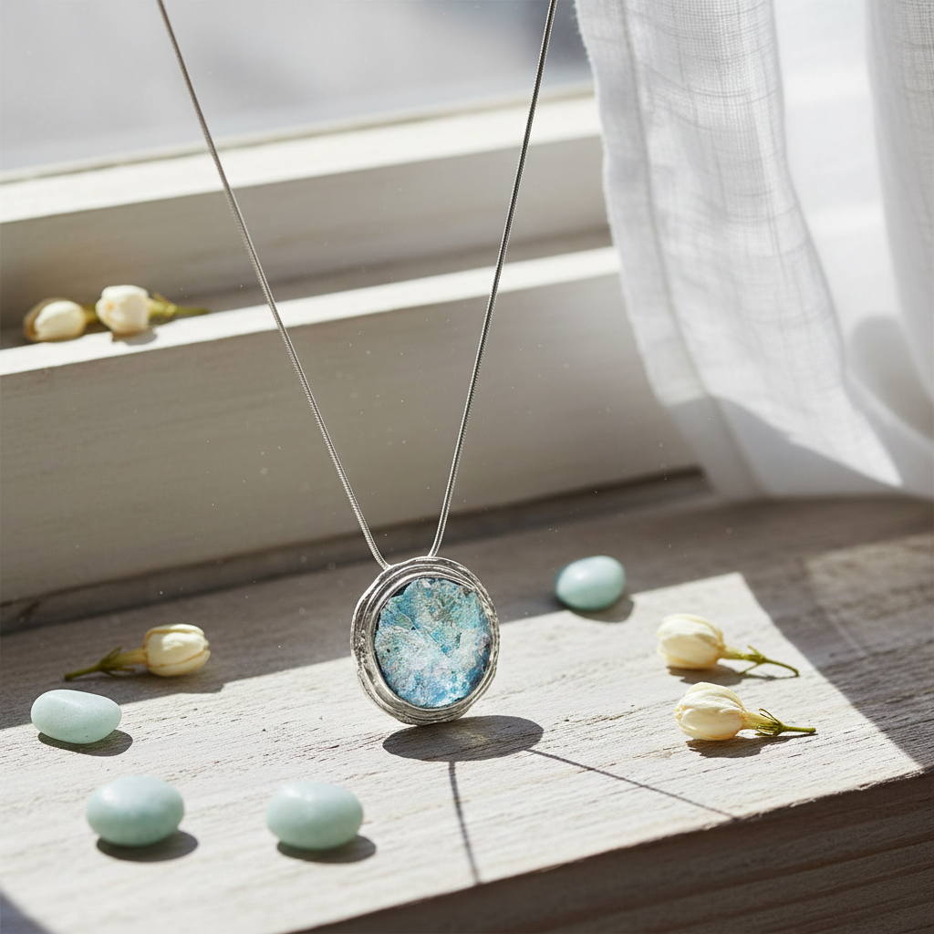 Authentic 2000-Year-Old Roman Glass Pendant - 18" Sterling Silver Chain with Certificate