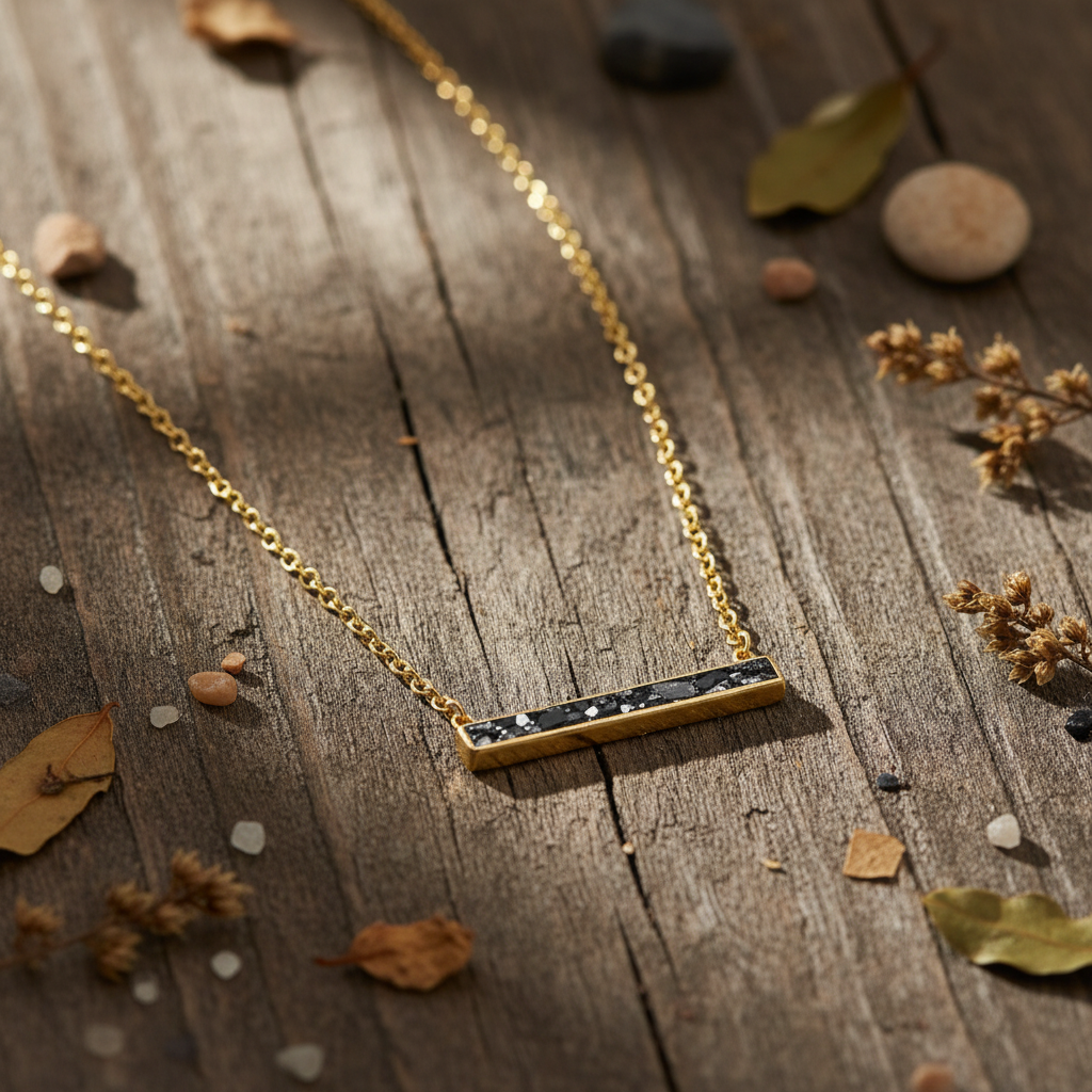 Natural Diamond Chip Necklace 14K Gold Plated 925 Sterling Silver Black Resin